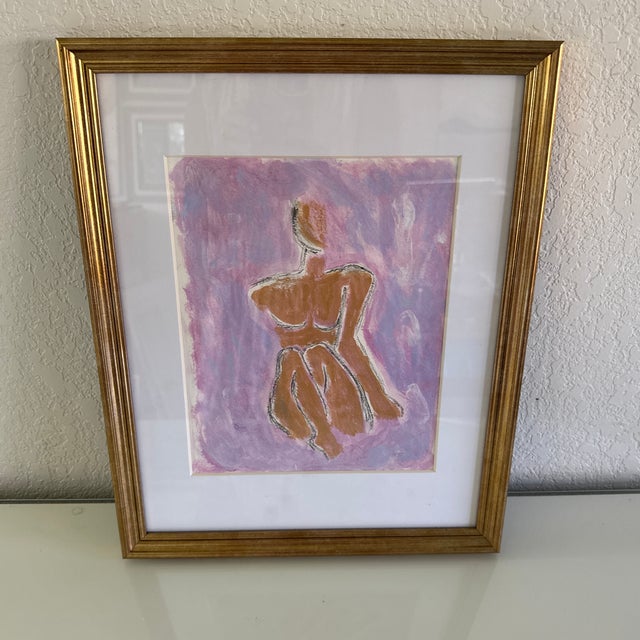 Figurative And Charcoal Painting Matted and Framed For Sale - Image 3 of 4