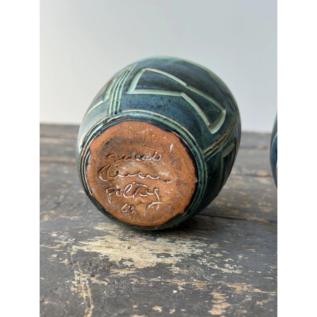 Vintage Puerto Rican Pottery Incised Glazed Vessels by Hal Lasky, a Pair, Circa 1963 For Sale - Image 15 of 17