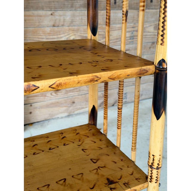 Wood 19th Century Victorian Aesthetic Movement Burnt Bamboo Etagere Shelf For Sale - Image 7 of 12