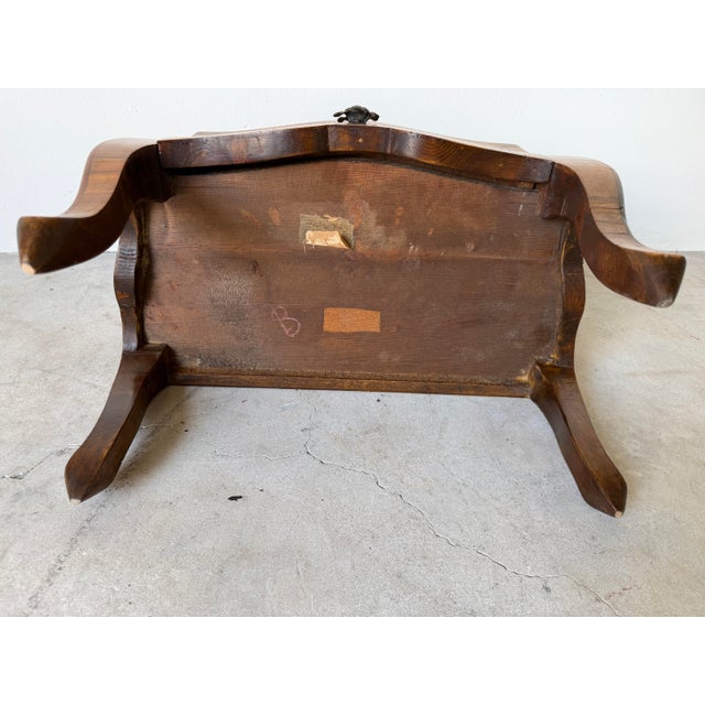 Vintage Italian Burl Olive Wood Parquetry Two-Drawer Miniature Chest With Shell-Form Handles For Sale - Image 12 of 12