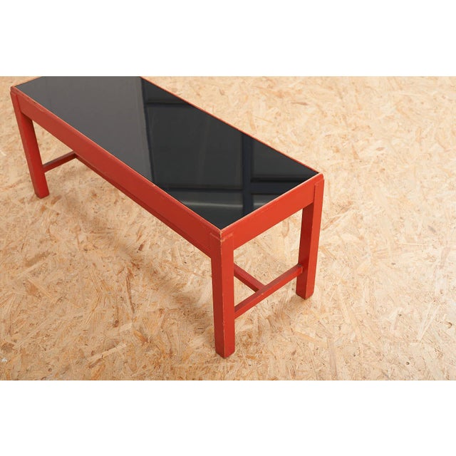 Wooden Side Table with Red Lacquer Black Glass Top For Sale - Image 10 of 13