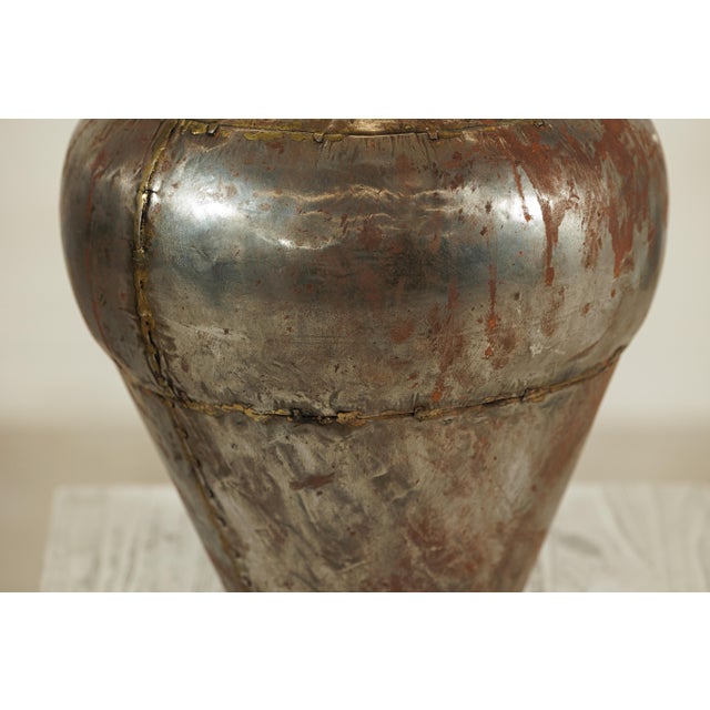 Mid 20th Century Vintage Indian Handcrafted Metal Water Vessel with Wooden Stopper For Sale - Image 5 of 18