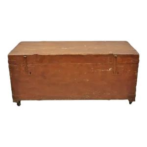 19th C Antique Brown Distress Painted Pine Wood Dovetailed Blanket Chest Trunk