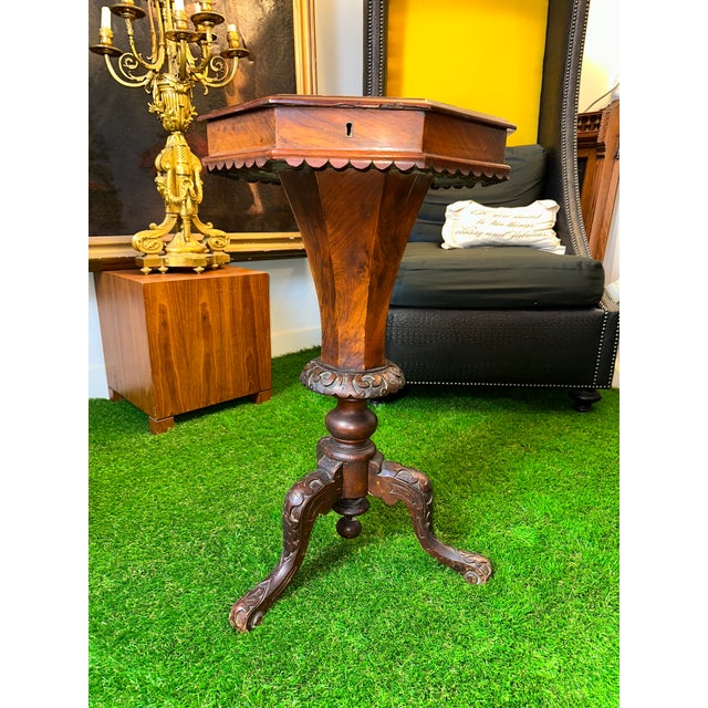 English Victorian Octagonal Game Table With Inlaid Chess/Checker Board
