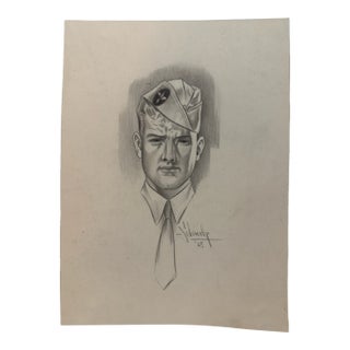 Original Signed Graphite Portrait Illustration of u.s. Serviceman, 9 X 6.75 In. For Sale