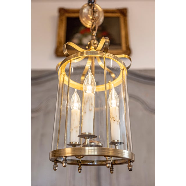 French Refined 20th Century French Brass Lantern with Glass Enclosure For Sale - Image 3 of 11