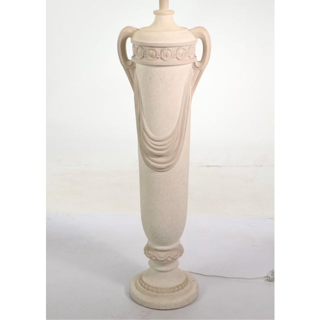 Neoclassical Late 20th Century Neoclassical Urn Plaster Floor Lamp With Swag Handles For Sale - Image 3 of 9