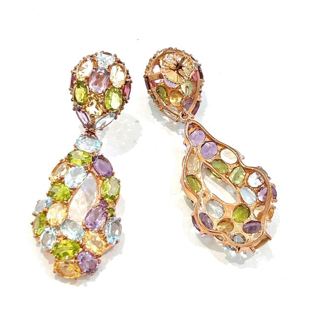 Bochic “Orient” Vintage Amethyst, Peridot & Citrine Earrings Set 18K Gold&Silv For Sale In New York - Image 6 of 8