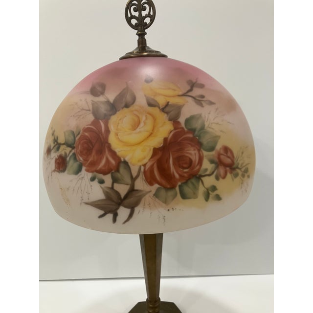 Antique Reverse Painted Glass Lamp For Sale In Boston - Image 6 of 13
