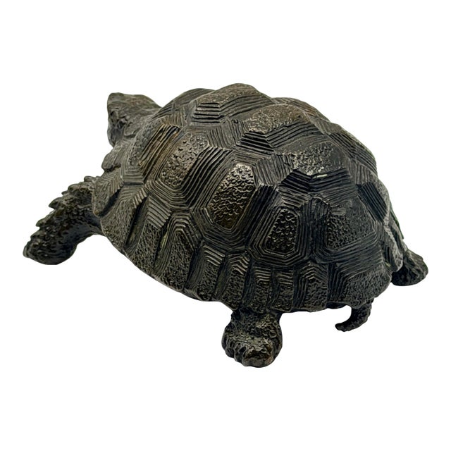 1990s Bronze Tortoise Sculpture — Hyperrealistic Miniature Figurine For Sale
