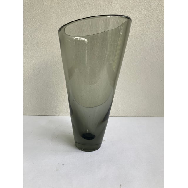 Mid-Century Modern Per Lutken for Holmegaard, Danish Modern Smokey Grey Glass Vase, Signed, Circa 1960s For Sale - Image 3 of 11