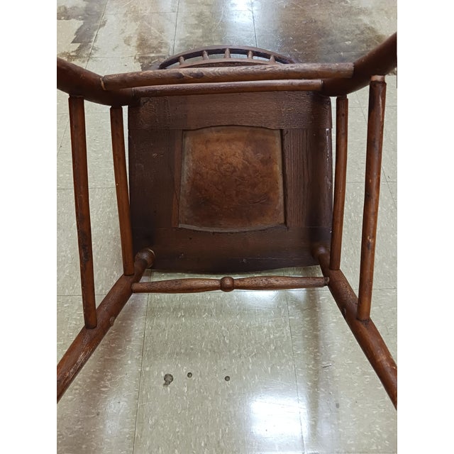 Antique American Pressed Back Oak Dining Chair With Embossed Leather Seat For Sale - Image 13 of 14