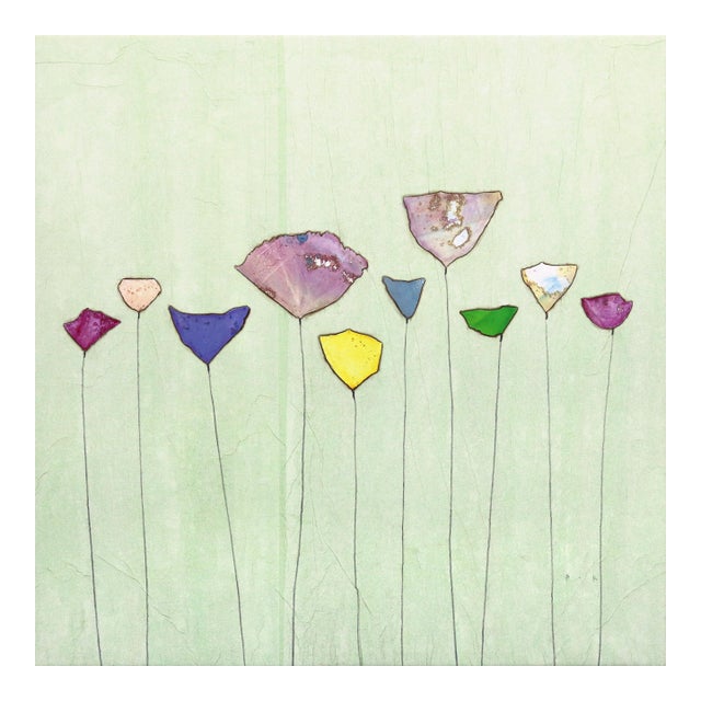 Pale Green Dream II - Minimalist Colorful Floral Still Life Original Artwork by Peter Kuttner For Sale