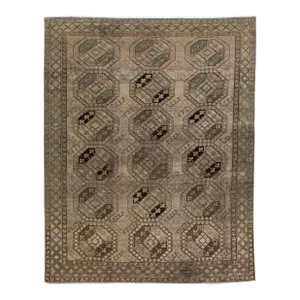 1930s Antique Handmade Persian Turkmen Wool Rug With Geometric Motif in Light Brown