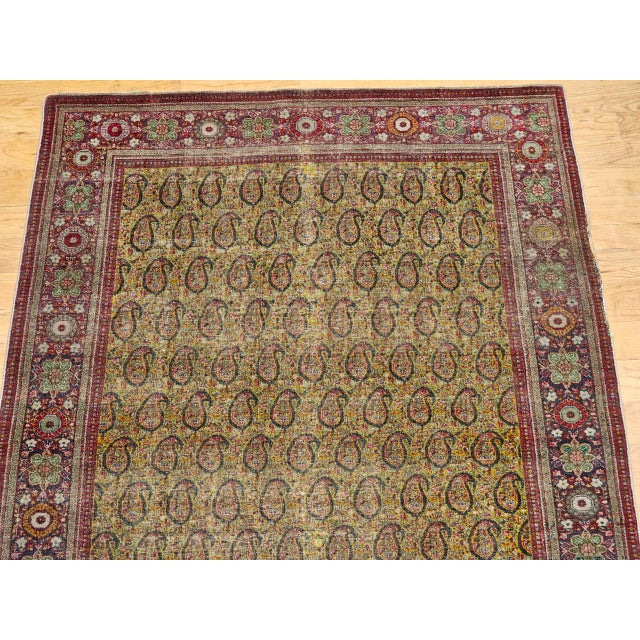 Mustard Vintage Persian Tabriz Rug, Hand-Knotted Wool, Allover Paisley Pattern, Chartreuse & Red, 5x6 For Sale - Image 8 of 15