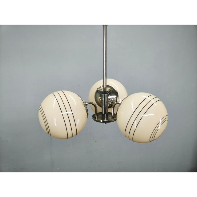 Art Deco Chrome and Cream Glass Chandelier, 1930s For Sale - Image 11 of 14