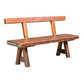 Large Brutalist Pine Bench attributed to Mobichalet, Belgium, 1950s For Sale