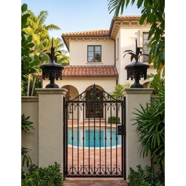 Pair of Vintage Neoclassical Cast Iron & Copper Architectural Finials With Wrought Botanical Agave Crests For Sale - Image 11 of 12
