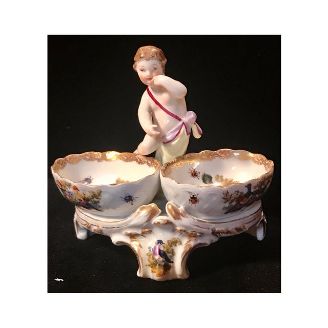 19th Century Antique KPM Berlin Porcelain Handpainted Double Salt With Cherub Figurine For Sale - Image 13 of 13