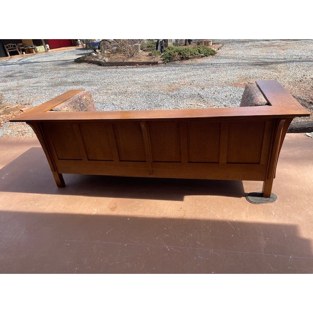 Stickley Mission Oak Prairie Couch With Blue/Wine Geometric Upholstery For Sale - Image 14 of 18