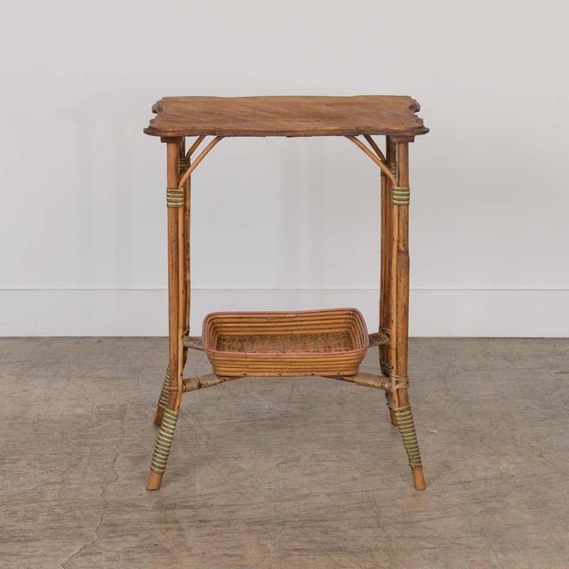 French 1950s French Woven Wicker and Wood Table For Sale - Image 3 of 13
