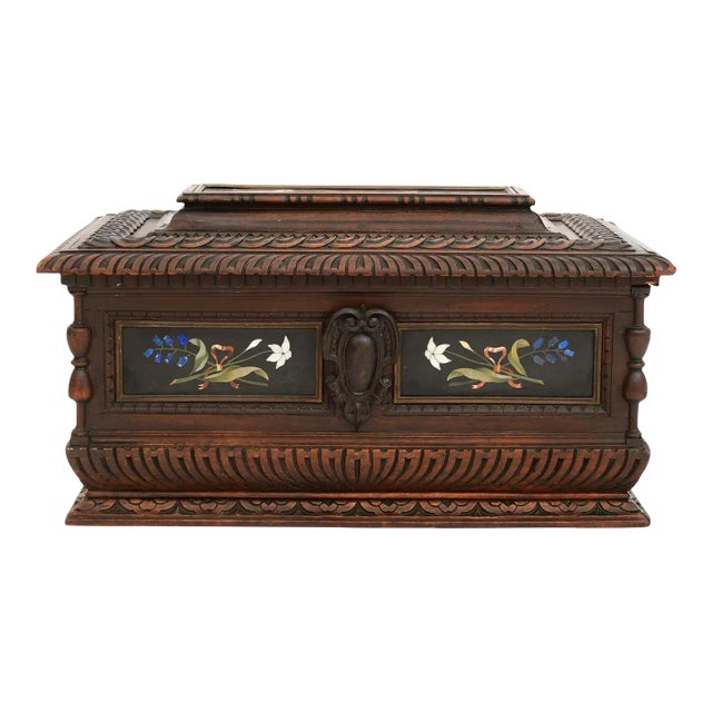 Large Antique Walnut Chest With Pietra Dura Plaques For Sale
