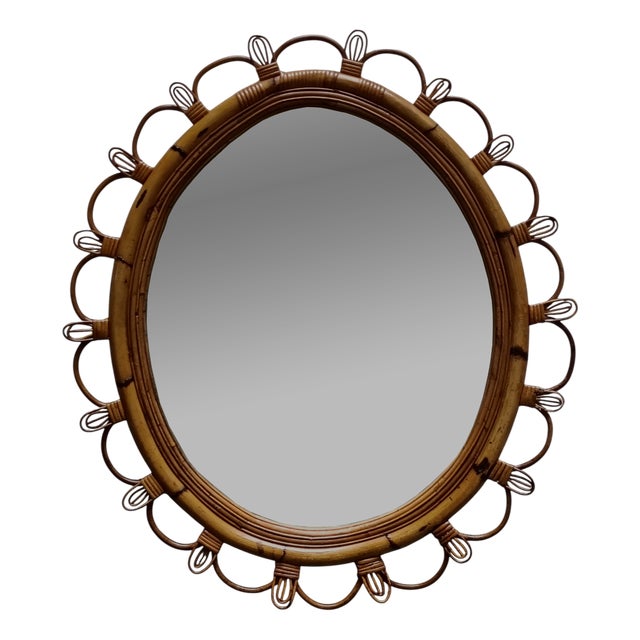 Oval Wall Mirror in Rattan and Woven Cane, Italy 1960s For Sale