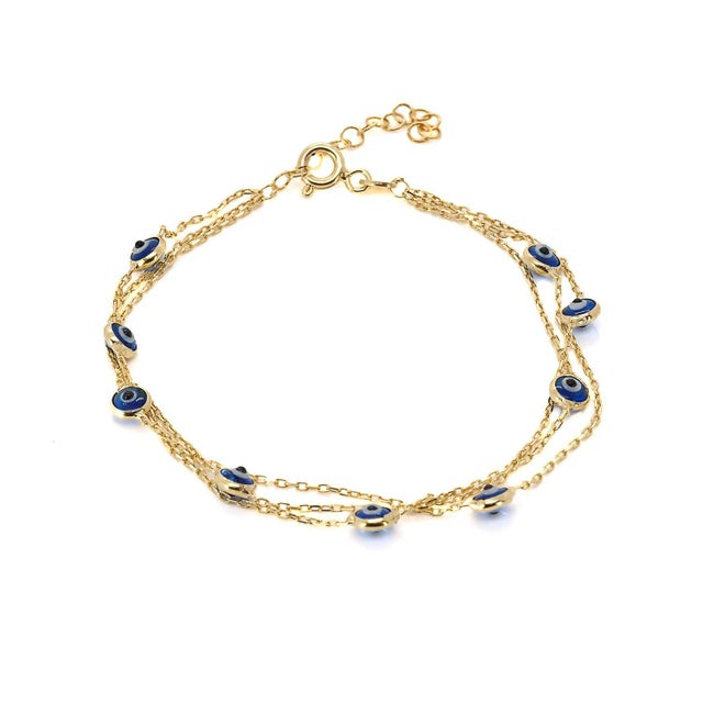 Metal Triple Chain Evil Eye Gold Bracelet For Sale - Image 7 of 7