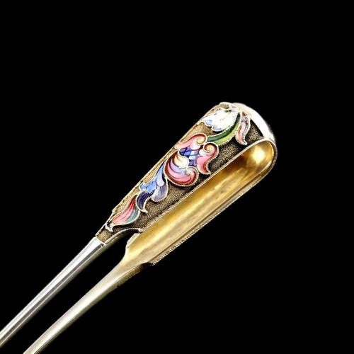 Metal Antique Russian Silver Enamel Cloisonne Sugar Tongs by Maria Semenova, 1900s For Sale - Image 7 of 15