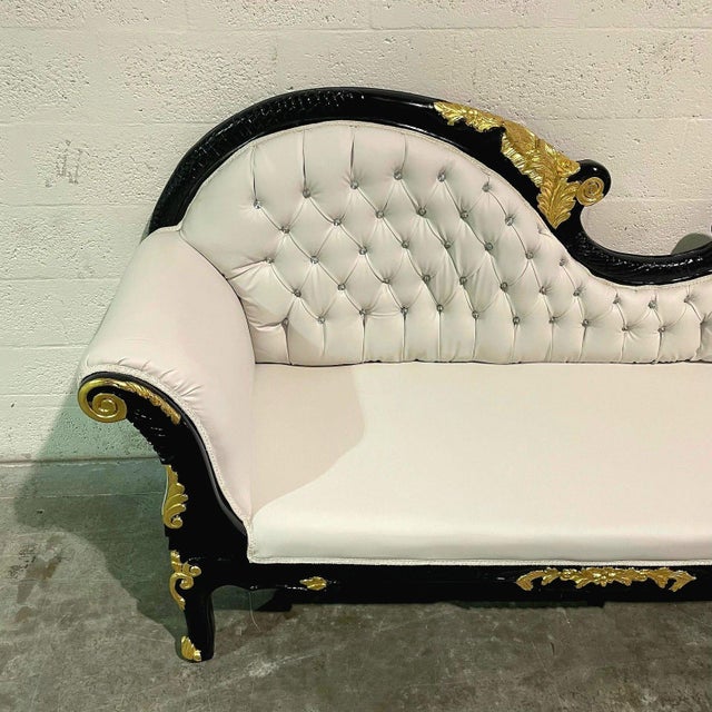 Rococo Rococo Chaise Lounge – White Leather, Black Lacquer Frame For Sale - Image 3 of 6