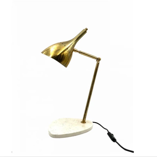 Golden Brass Table or Desk Lamp with Carrara Marble Base, Italy, 1980s For Sale - Image 4 of 18