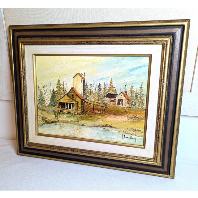 This vintage 1930s oil painting on canvas board was painted by John Edmund Strandberg, a Swedish-born painter who...