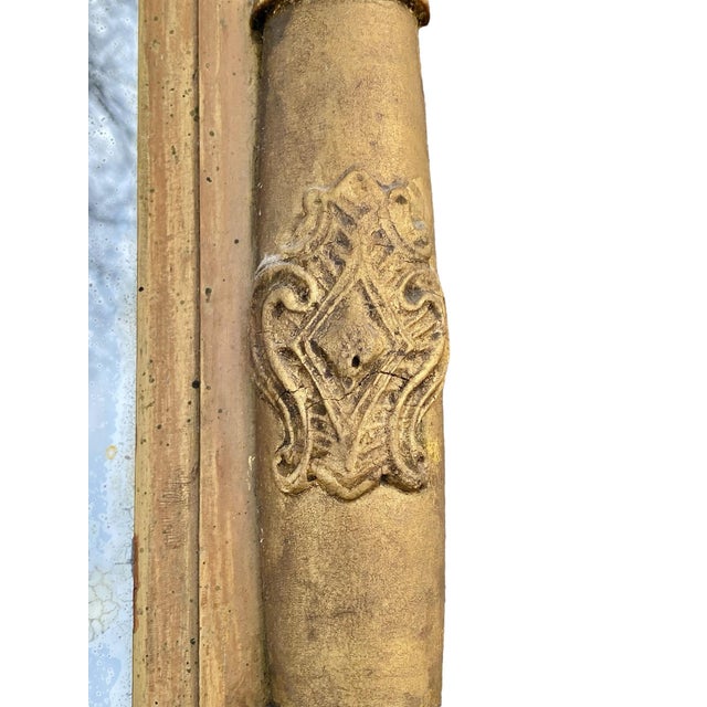 Gold Antique Sheraton Giltwood Mirror With Lyre Frame & Coastal Seascape Oil Painting For Sale - Image 8 of 10