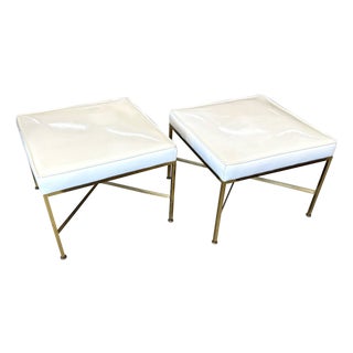 1950s Paul McCobb for Calvin X Base Brass Stools w/ Original Upholstery For Sale