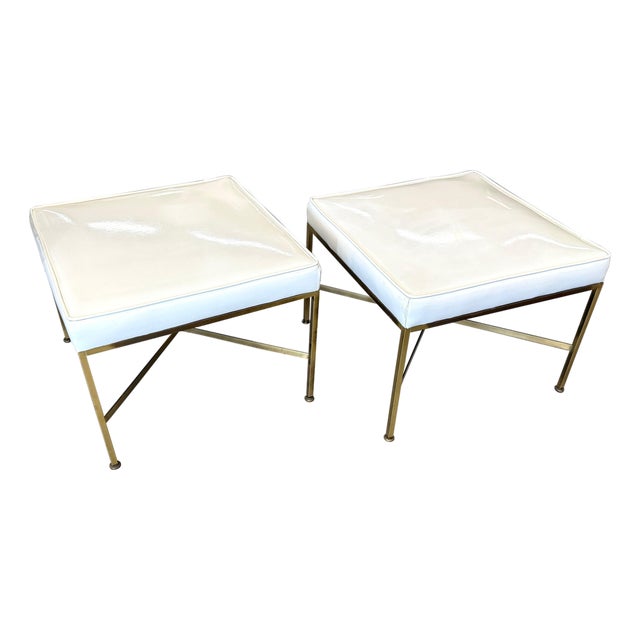 1950s Paul McCobb for Calvin X Base Brass Stools w/ Original Upholstery For Sale
