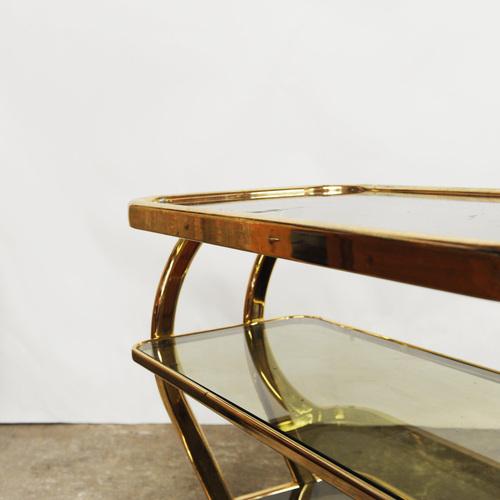 Brass and Smoked Glass Bar Cart attributed to Morex For Sale - Image 3 of 13