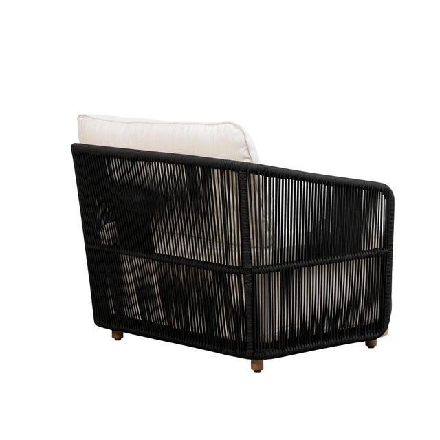 Alpine Teak Wood Outdoor Arm Chair With Black Rope Design For Sale In Chicago - Image 6 of 10