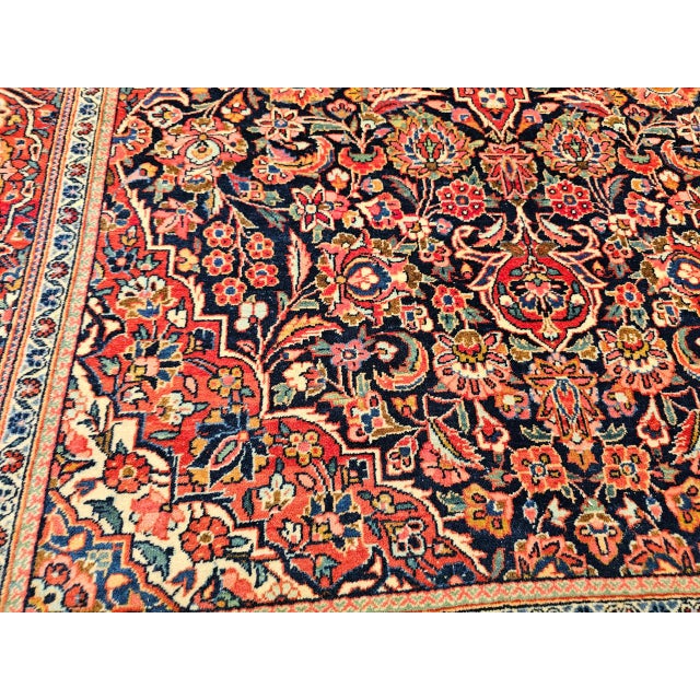 Vintage Persian Kashan Area Rug, Hand-Knotted Wool, Floral Pattern, Red & Navy, 5x7 For Sale - Image 13 of 17