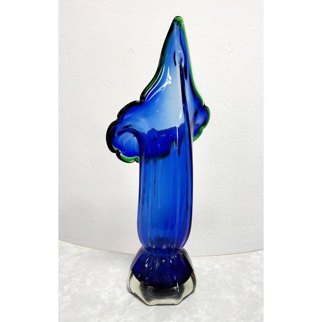 1960s Mid-Century Modern Blue Murano Glass Vase Shaped as Calla Lily, Italy, 1960s For Sale - Image 5 of 9