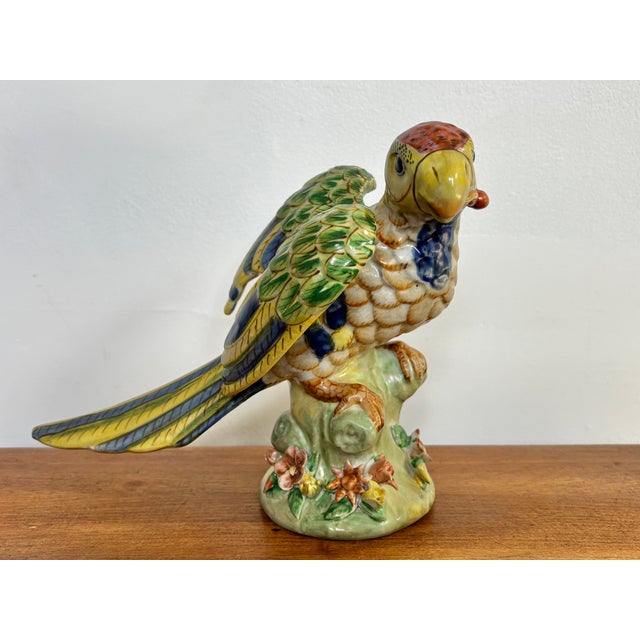 Vintage Large Majolica Porcelain Parrot Figurine For Sale - Image 14 of 14