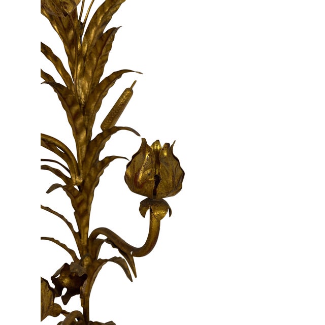 Decorative Italian Gilt Metal Candle Sconces Bulrush Motif - A Pair For Sale - Image 11 of 13