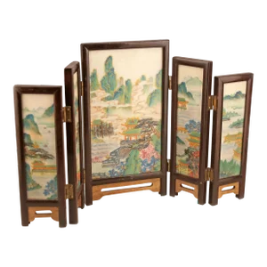 19th Century/Edo-Meiji Period Japanese Painted Five-Panel Folding Miniature Screen