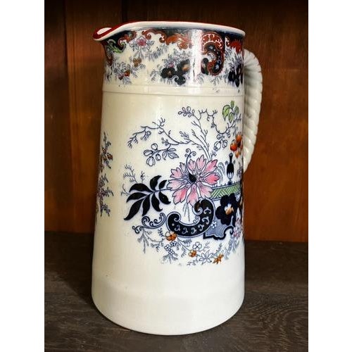 Victorian 1900s Ridgway English Transferware Large Pitcher Jug Imari Blue White Corey Hill For Sale - Image 3 of 9