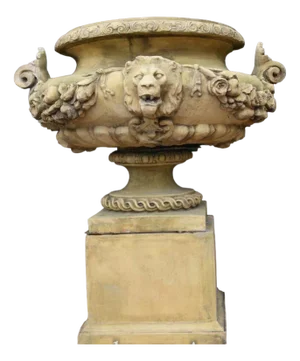 Large English Stone Garden Urn on Pedestal Plinth