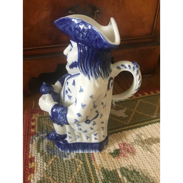 Vintage Blue and White Porcelain Viana Do Castelo, Portugal Hand Painted Pitcher For Sale - Image 4 of 11