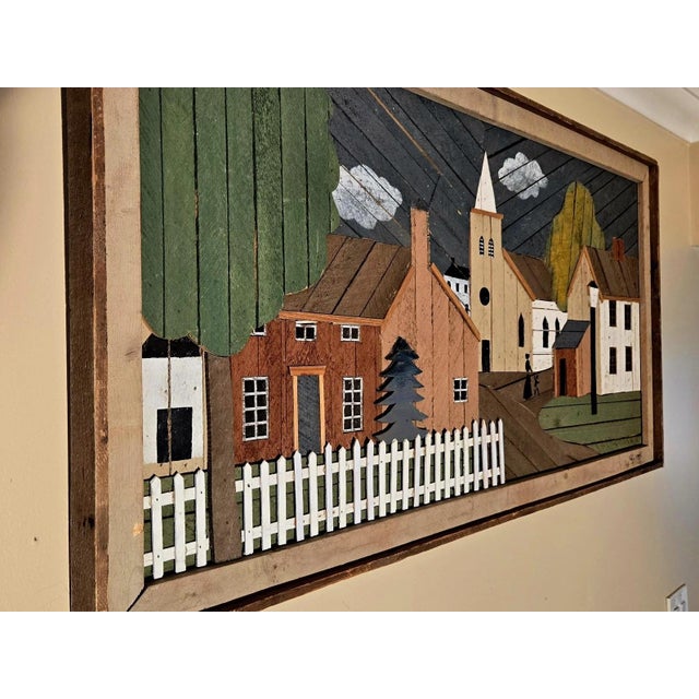 American 1970s Theodore DeGroot Lathe Art – Village With White Picket Fence & Steeple Scene For Sale - Image 3 of 6