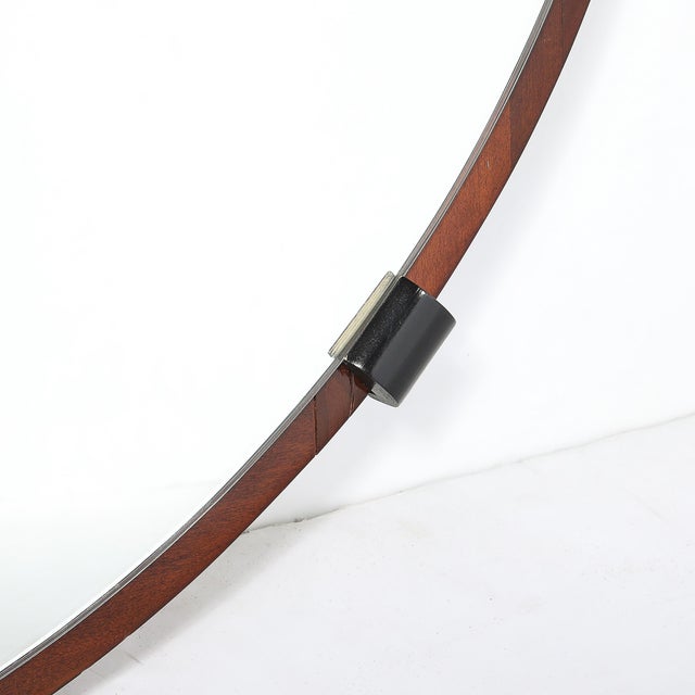 Art Deco Round Mirror With Walnut & Black Lacquer Half Border Detailing For Sale - Image 10 of 14