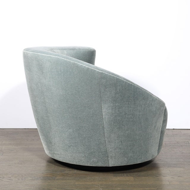 Textile Pair of Powder Blue Mohair Velvet Swiveling "Nautilus" Chairs by Vladimir Kagan For Sale - Image 7 of 15