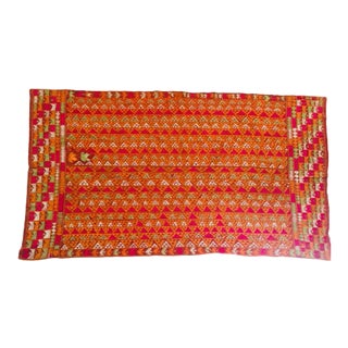Antique Phulkari Wedding Shawl, Orange Silk Embroidery on Cotton For Sale