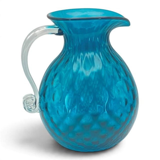 Beautiful large art glass pitcher from the Blenko Glass Company. This Diamond Optic Pitcher (Model #1010D - introduced in...